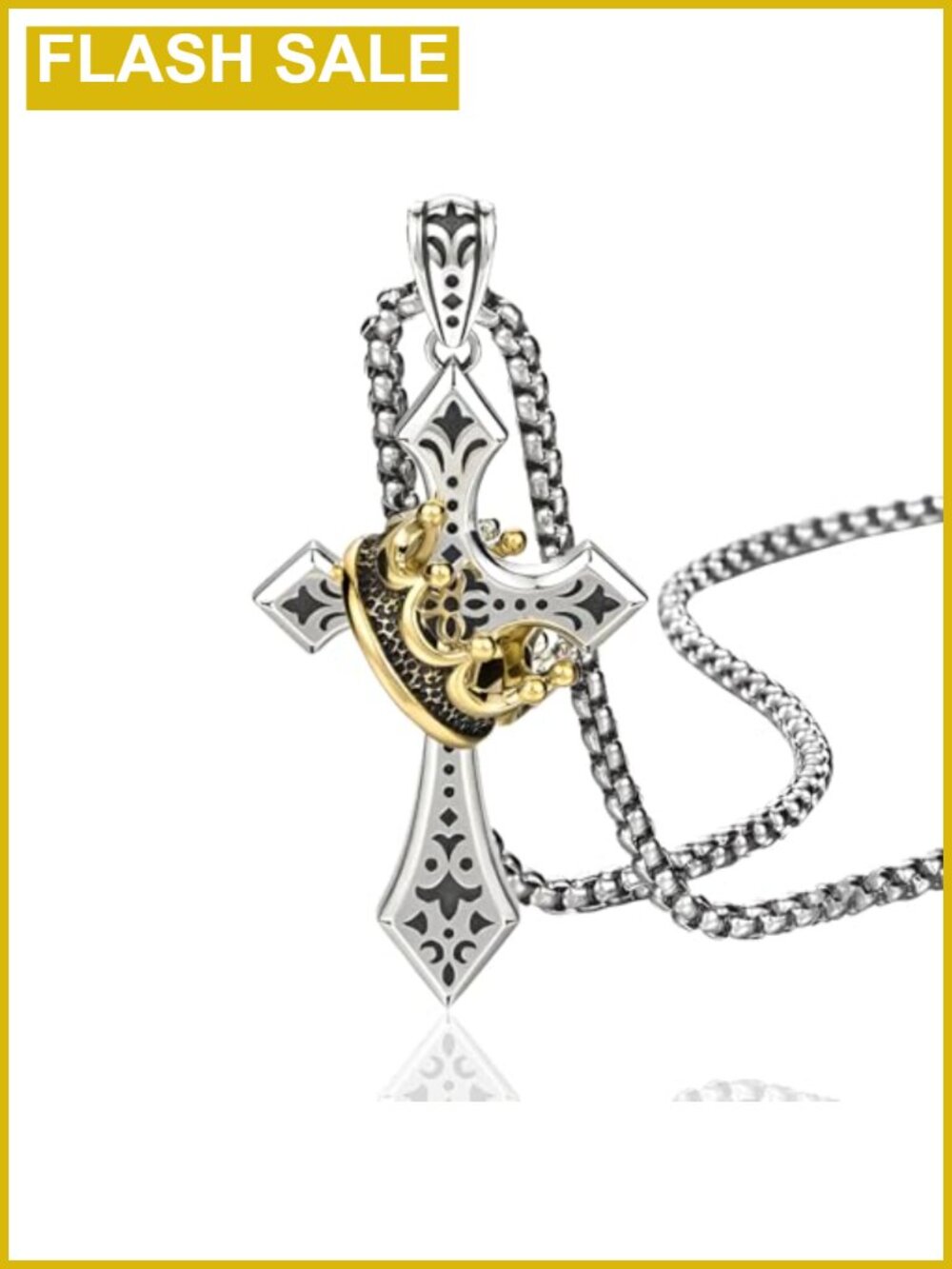 Stainless Steel Cross Necklace Detachable Crown Pendant 60cm Chain Men's Jewelry